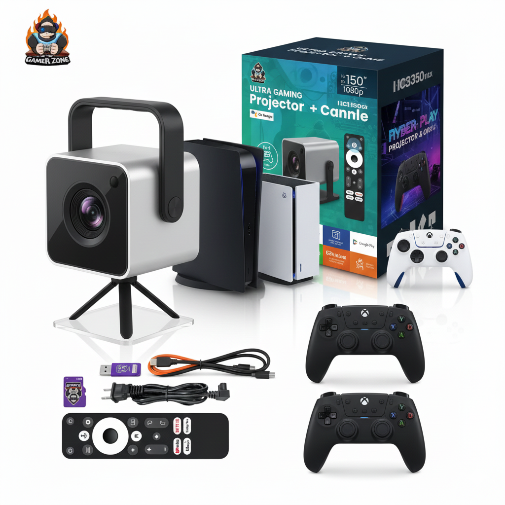 HCS350 Pro 1080P Gaming Projector with WiFi, Bluetooth & Built-in Games