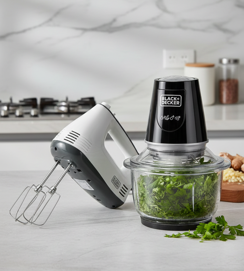 BLACK+DECKER Kitchen Power Combo – 300W Hand Mixer + 400W Chopper