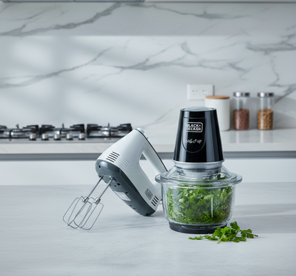 BLACK+DECKER Kitchen Power Combo – 300W Hand Mixer + 400W Chopper