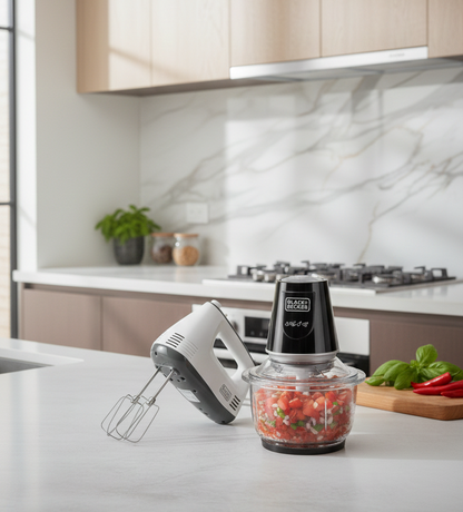 BLACK+DECKER Kitchen Power Combo – 300W Hand Mixer + 400W Chopper