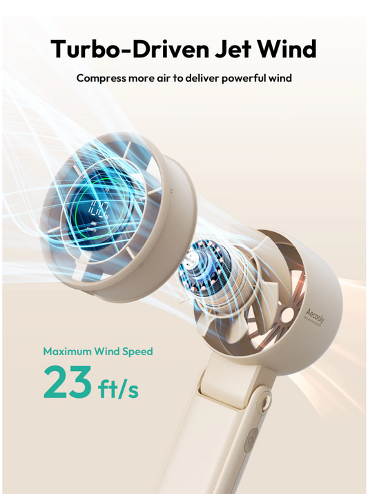 Foldable Handheld Fan, Portable High Speed Rechargeable 10000mAh Mini Turbo Fan